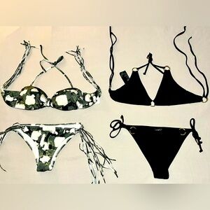 (Bundle of 2) H&M Swimwear (Camo Tinsel Ties, Black O-ring String Bikinis)
